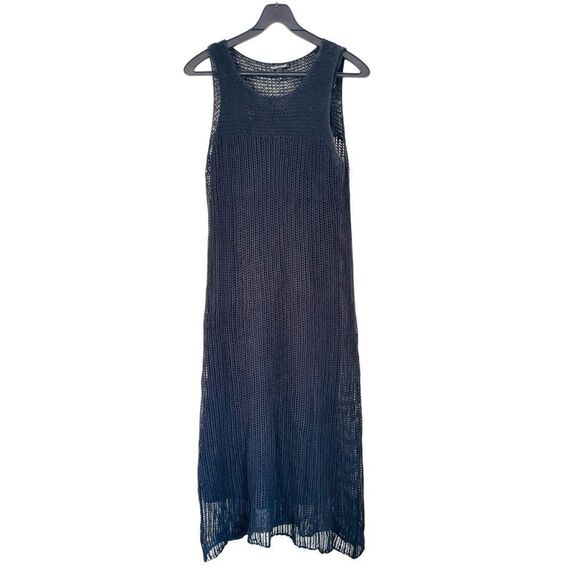 Eileen Fisher Black Crochet Midi Scoop Neck Dress Size Small - Picture 1 of 4